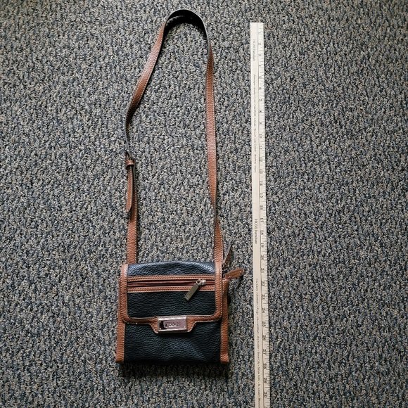 Chaps Ralph Lauren Black and Brown Pebbled Leather Crossbody Bag - Picture 5 of 9